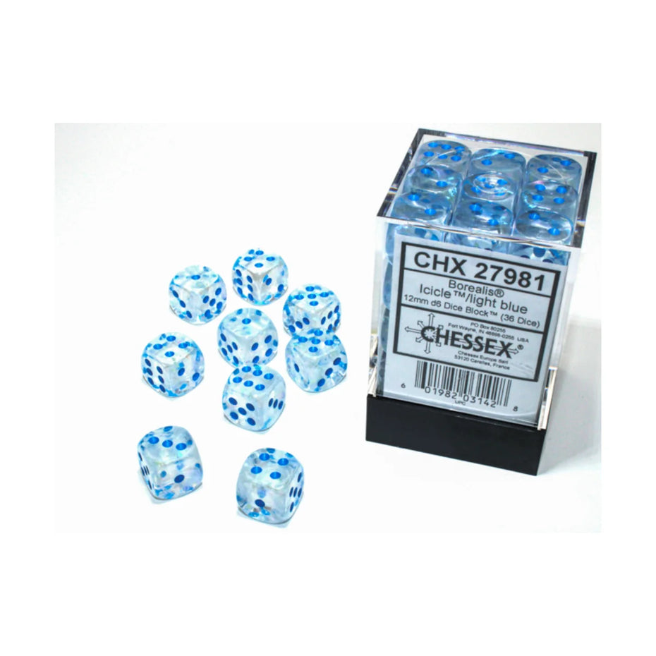 Chessex - 12mm D6 - Dice Block - Borealis Icicle/Light Blue