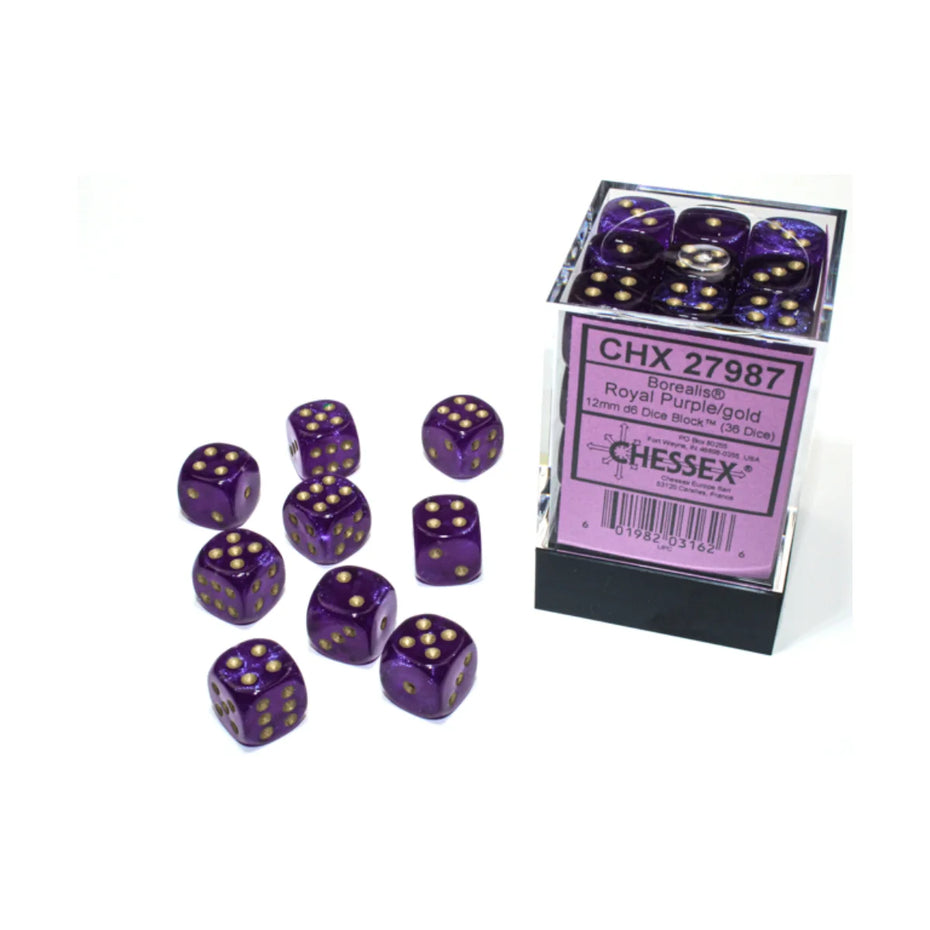 Chessex - 12mm D6 - Dice Block - Borealis Royal Purple/Gold