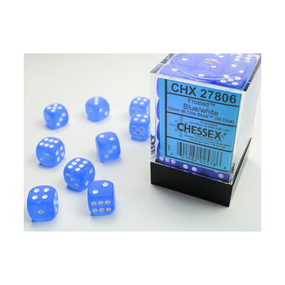 Chessex - 12mm D6 - Dice Block - Frosted Blue/White TCG