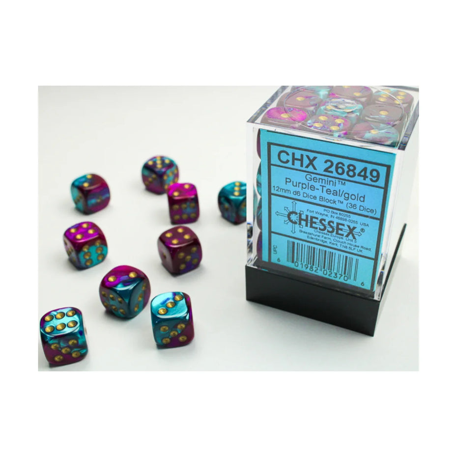 Chessex - 12mm D6 - Dice Block - Gemini Purple-Teal/Gold