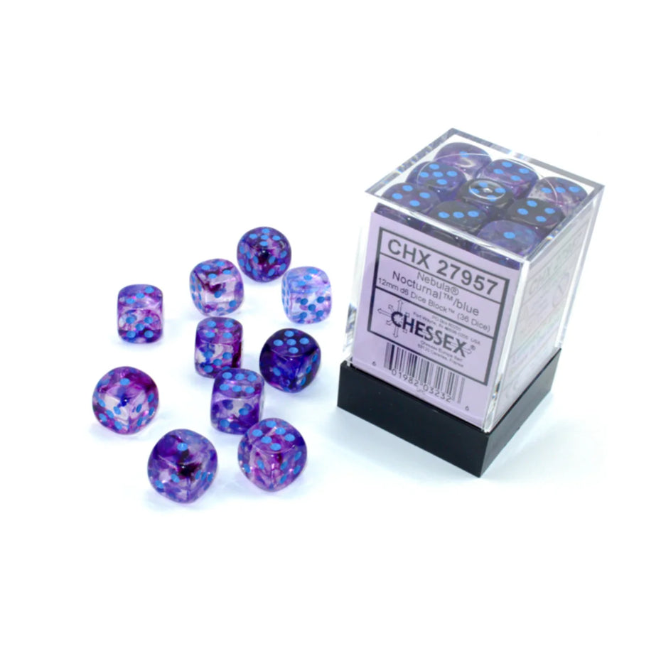 Chessex - 12mm D6 - Dice Block - Nebula Nocturnal/Blue TCG