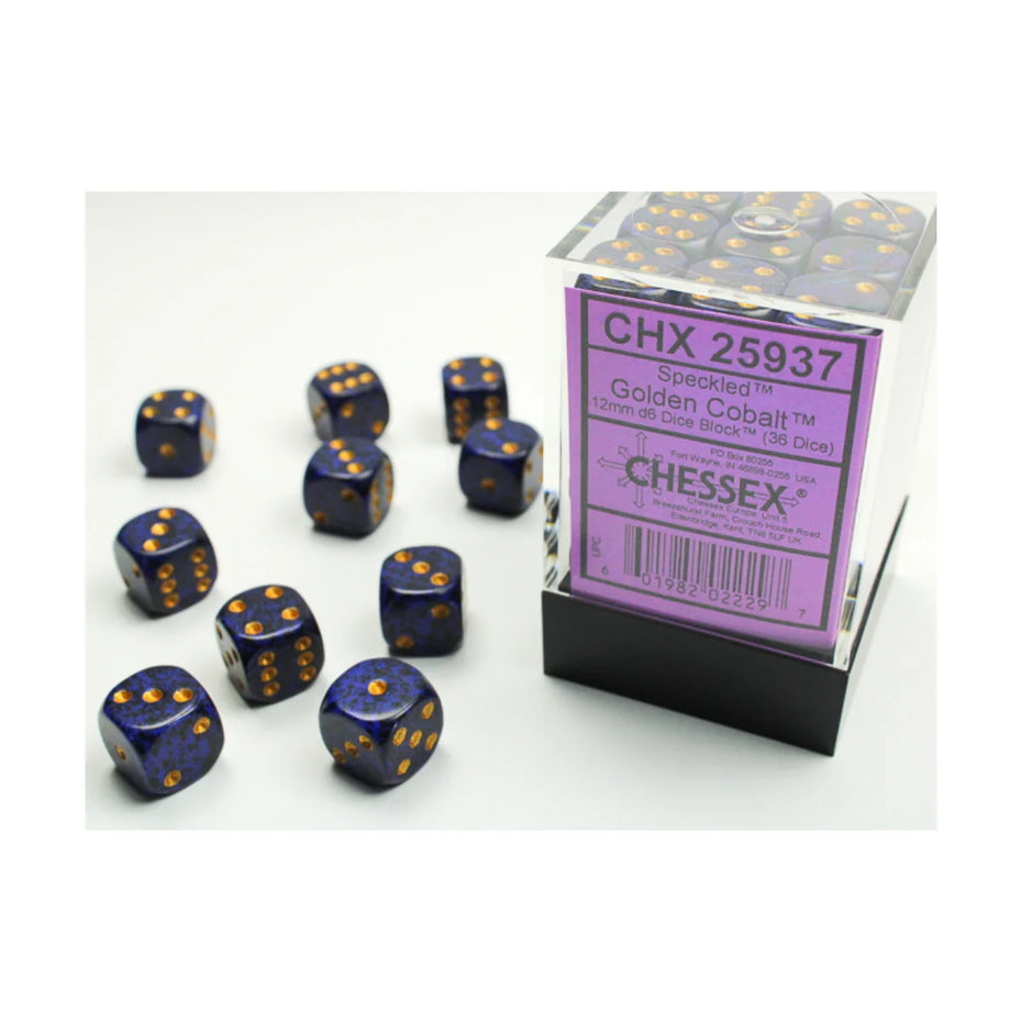 Chessex - 12mm D6 - Dice Block - Speckled Golden Cobalt TCG