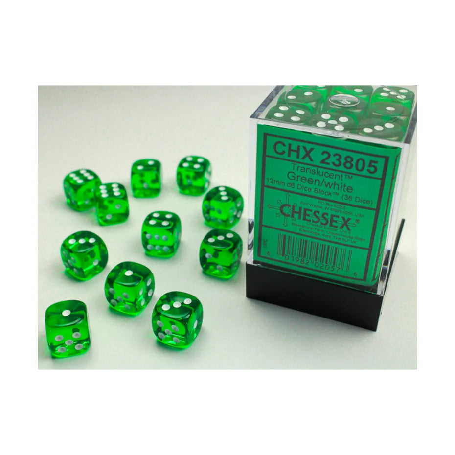 Chessex - 12mm D6 - Dice Block - Translucent Green/White