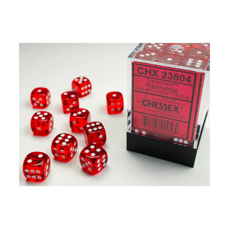 Chessex - 12mm D6 - Dice Block - Translucent Red/White TCG