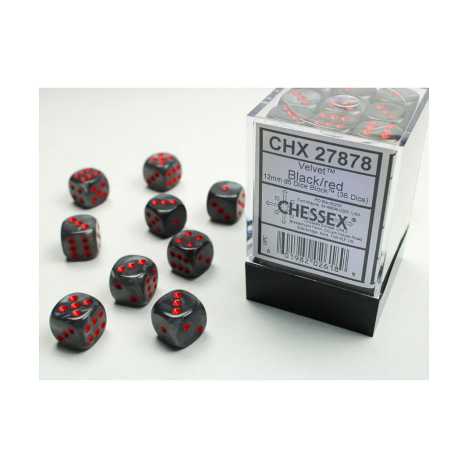 Chessex - 12mm D6 - Dice Block - Velvet Black/Red TCG
