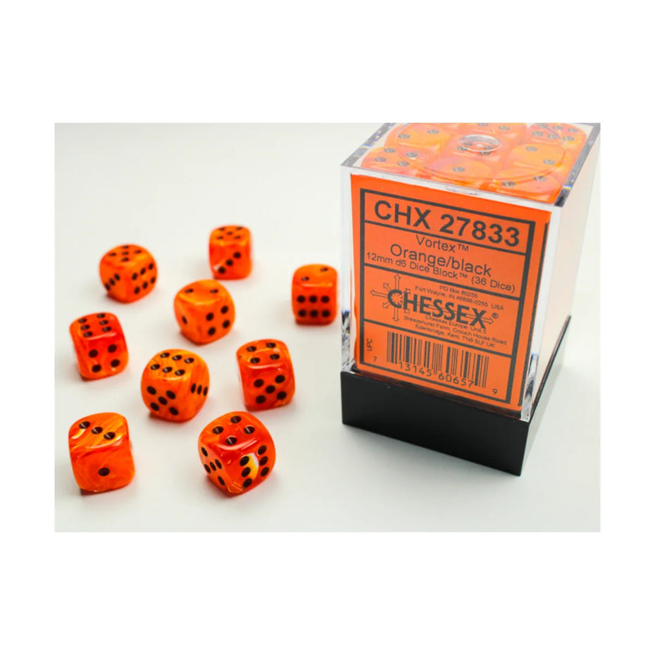 Chessex - 12mm D6 - Dice Block - Vortex Orange/Black TCG