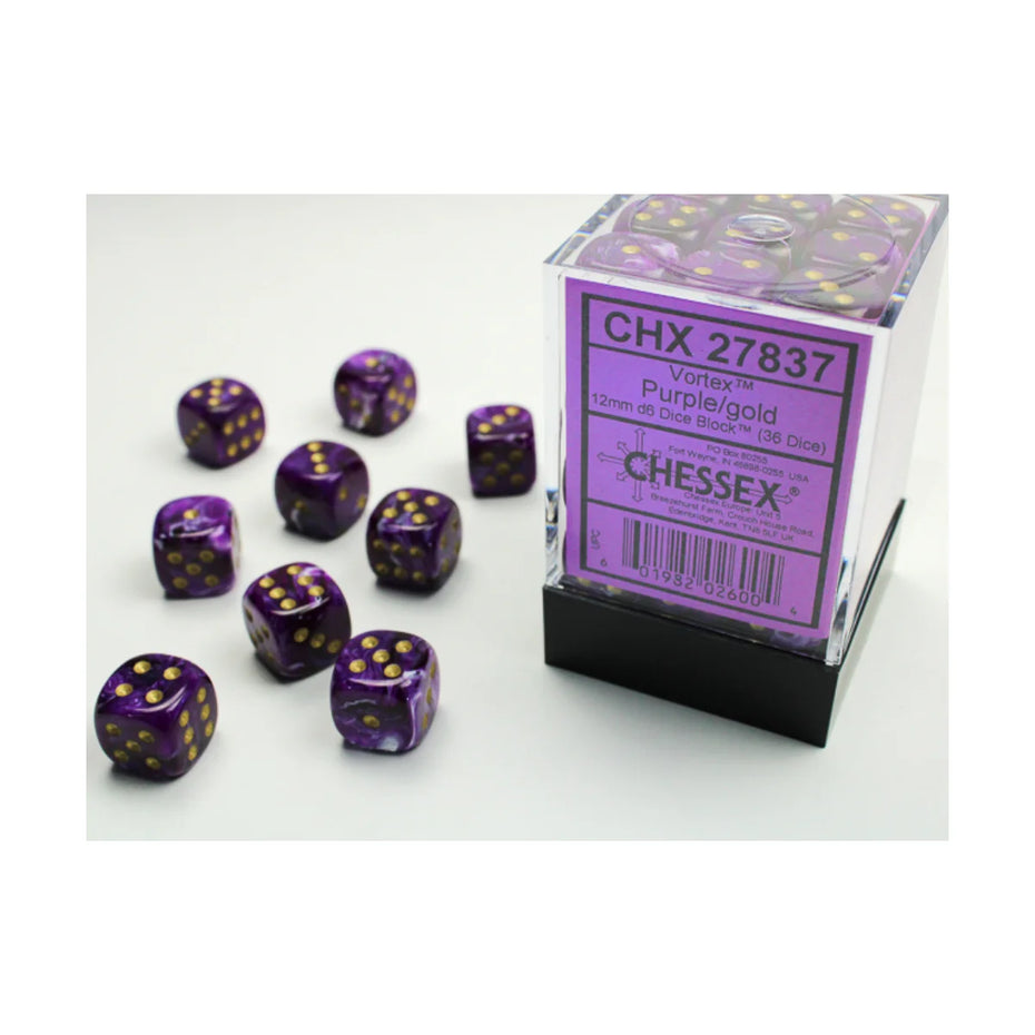 Chessex - 12mm D6 - Dice Block - Vortex Purple/Gold TCG
