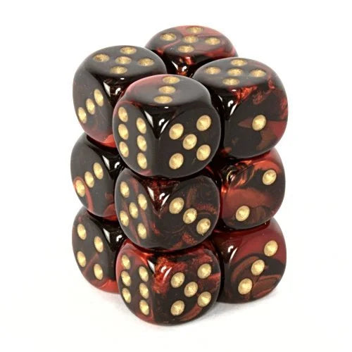 Chessex - 16mm - 12 Dice - Verschiedene Farben Black-Red