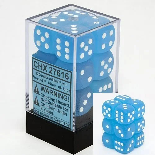 Chessex - 16mm - 12 Dice - Verschiedene Farben Frosted Blue
