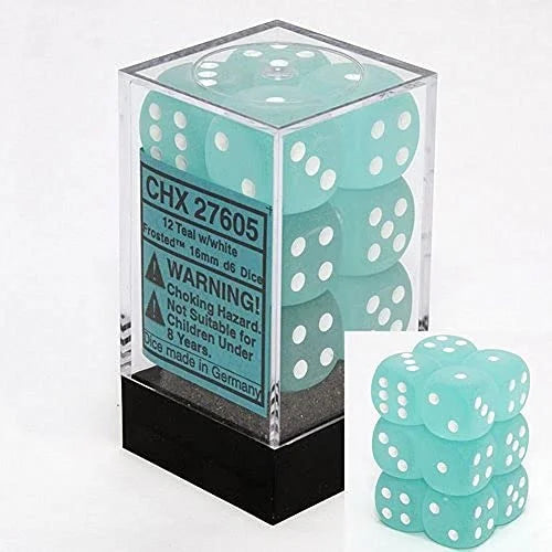 Chessex - 16mm - 12 Dice - Verschiedene Farben Frosted Teal