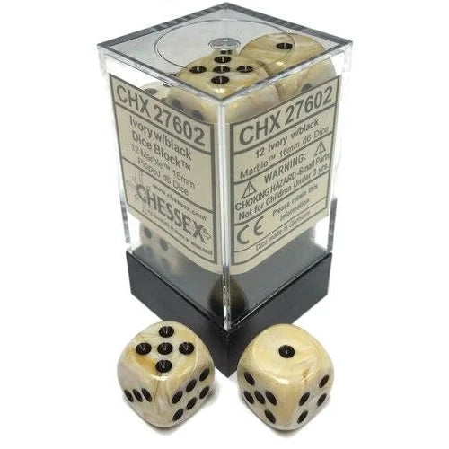Chessex - 16mm - 12 Dice - Verschiedene Farben Marble Ivory