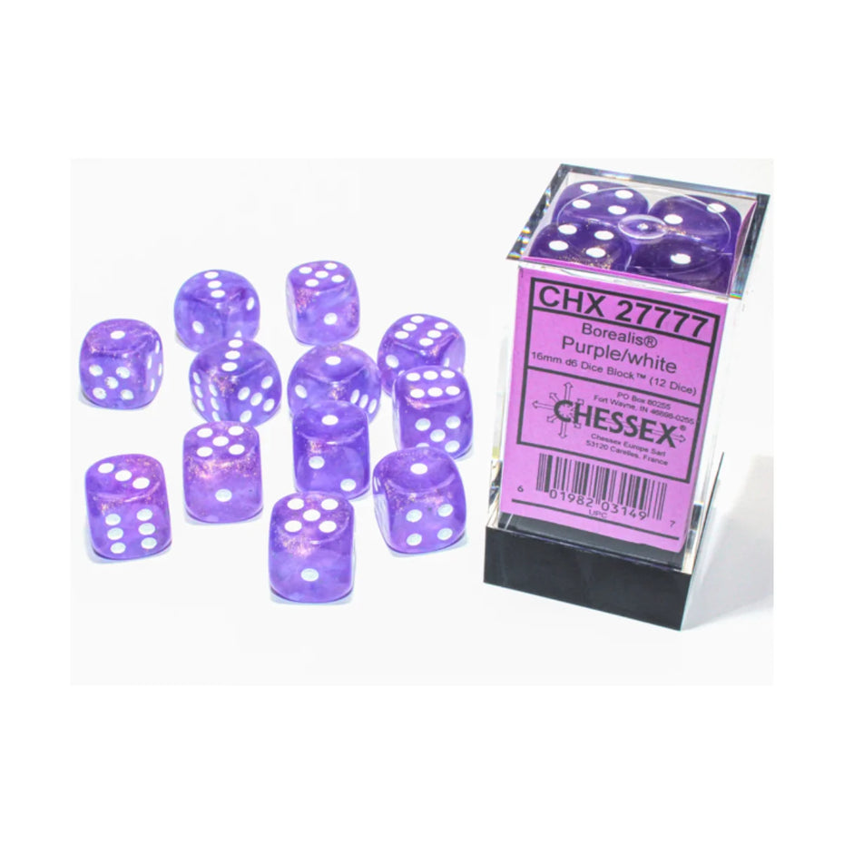 Chessex - 16mm D6 - Dice Block - Borealis Purple/White TCG