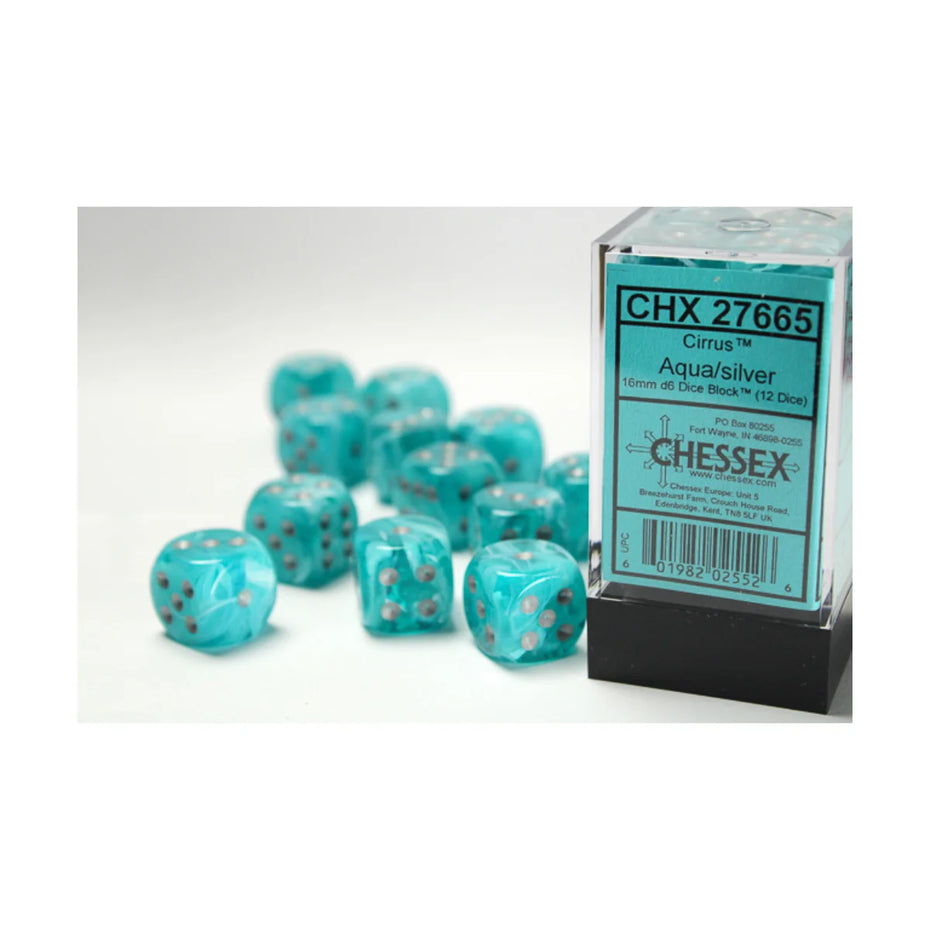Chessex - 16mm D6 - Dice Block - Cirrus Aqua/Silver TCG