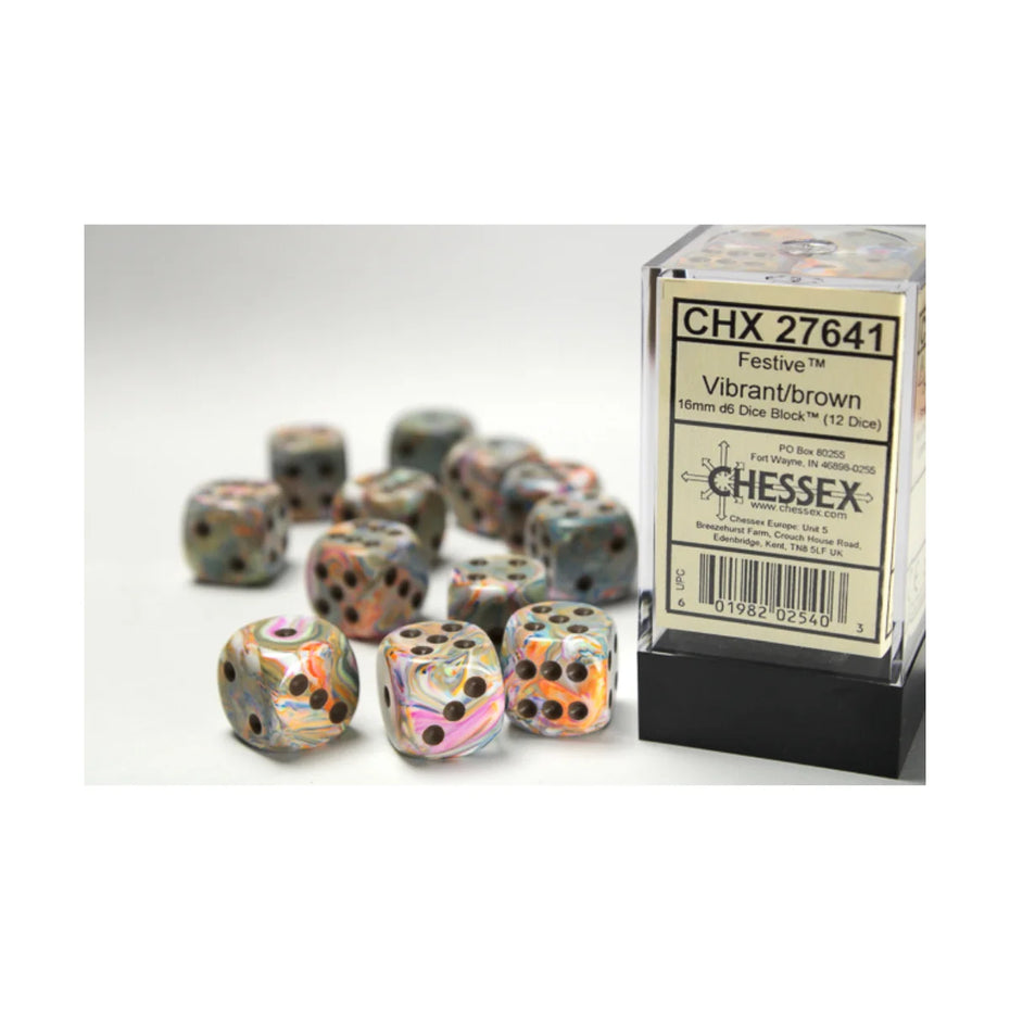 Chessex - 16mm D6 - Dice Block - Festive Vibrant/Brown