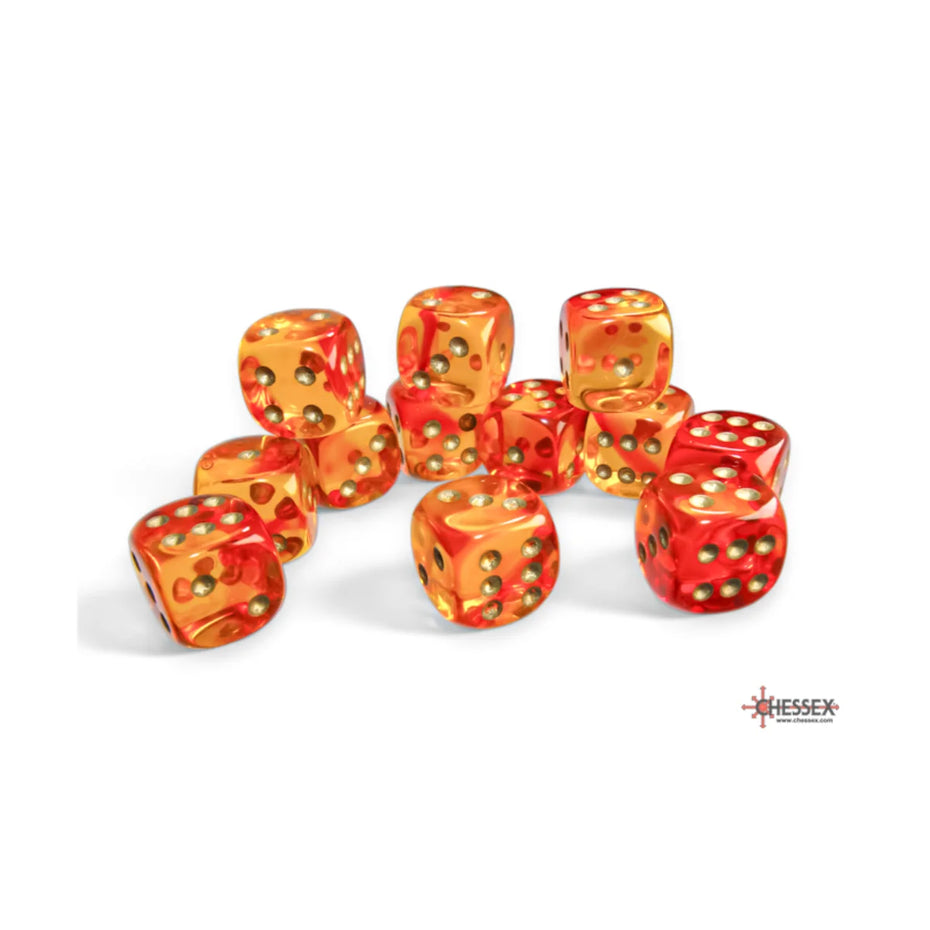 Chessex - 16mm D6 - Dice Block - Gemini Red-Yellow/Gold TCG