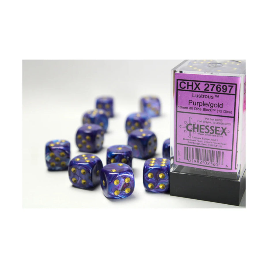 Chessex - 16mm D6 - Dice Block - Lustrous Purple/Gold TCG