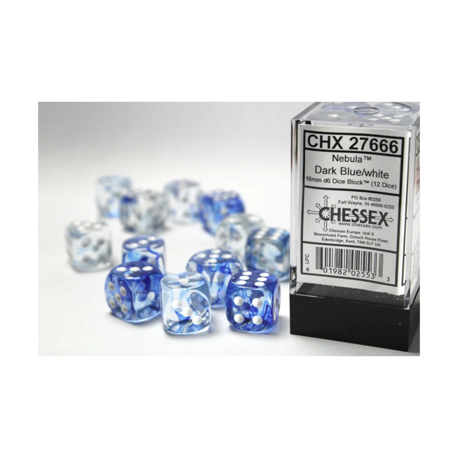 Chessex - 16mm D6 - Dice Block - Nebula Dark Blue/White TCG