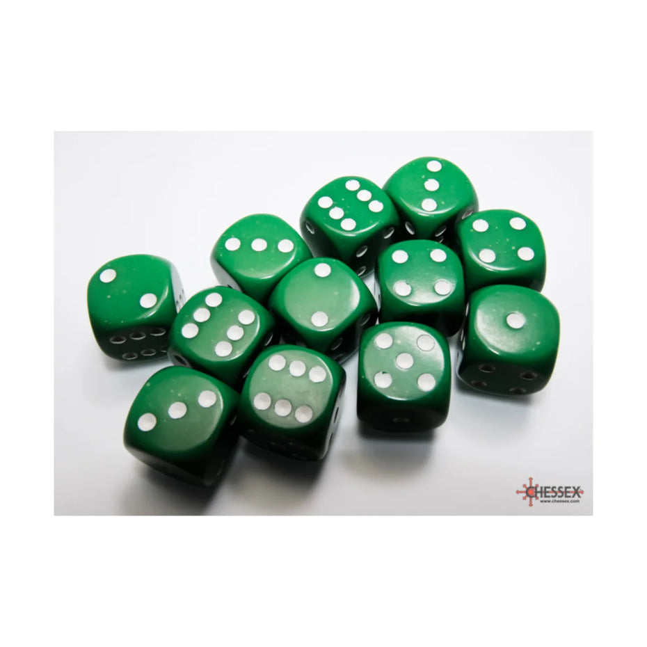 Chessex - 16mm D6 - Dice Block - Opaque Green/White TCG