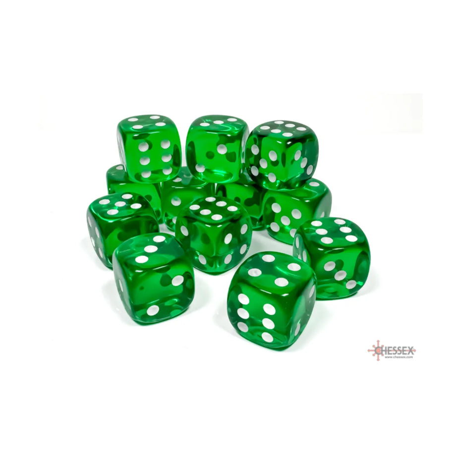 Chessex - 16mm D6 - Dice Block - Translucent Green/White