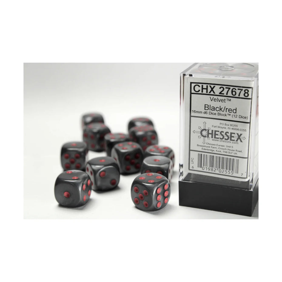 Chessex - 16mm D6 - Dice Block - Velvet Black/Red TCG