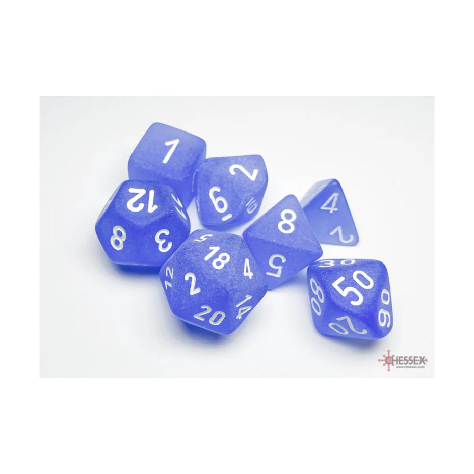Chessex - 7-Die Set - Frosted Blue/White TCG Zubehör