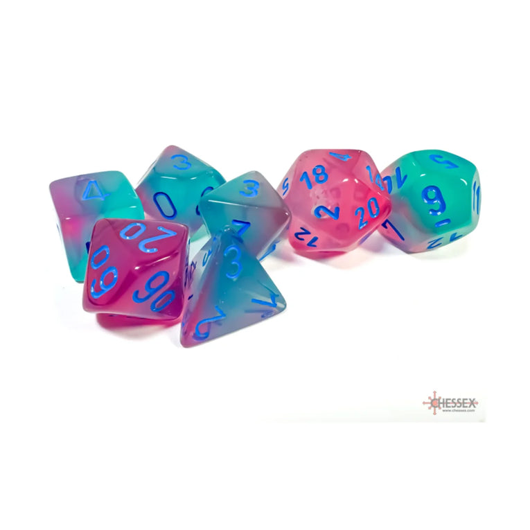 Chessex - 7-Die Set - Gemini Gel Green-Pink/Blue TCG Zubehör