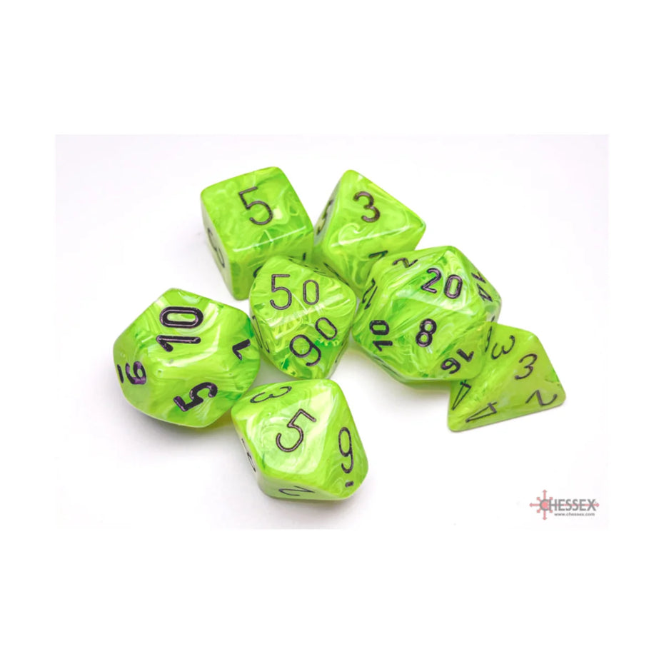 Chessex - 7-Die Set - Vortex Bright Green/Black TCG Zubehör