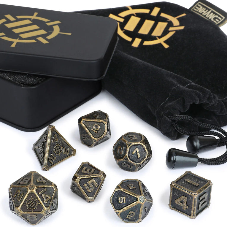 ENHANCE - Tabletop RPGs 7pc Metall RPG Dice Pen & Paper