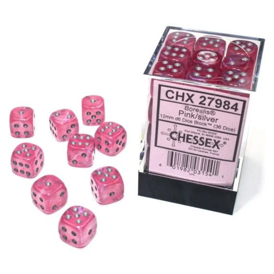 Chessex - 12mm - 36 Dice Borealis - Pink/silver TCG Zubehör