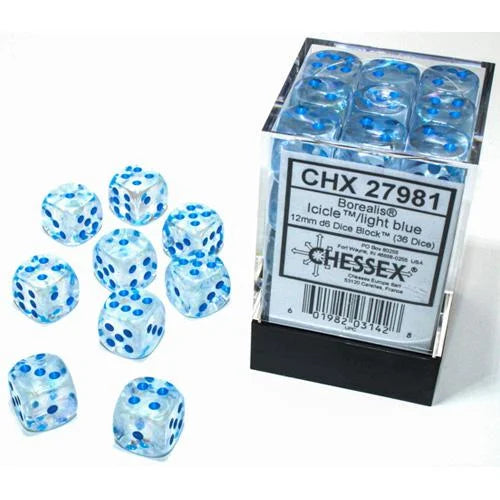 Chessex - 12mm - 36 Dice Icicle light blue Luminary TCG