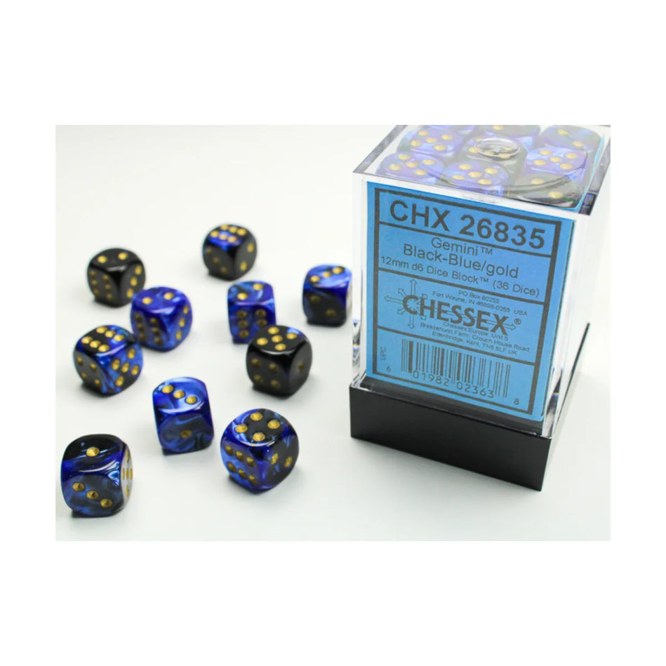 Chessex - 12mm D6 - Dice Block - Gemini Black-Blue/Gold TCG