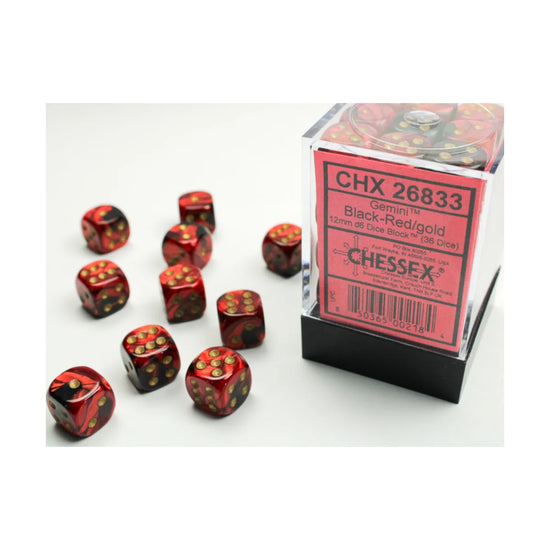 Chessex - 12mm D6 - Dice Block - Gemini Black-Red/Gold TCG