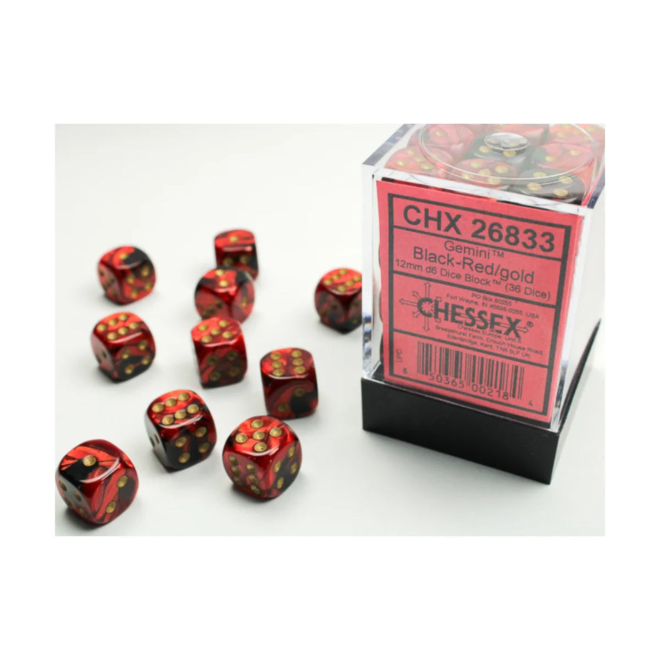 Chessex - 12mm D6 - Dice Block - Gemini Black-Red/Gold TCG