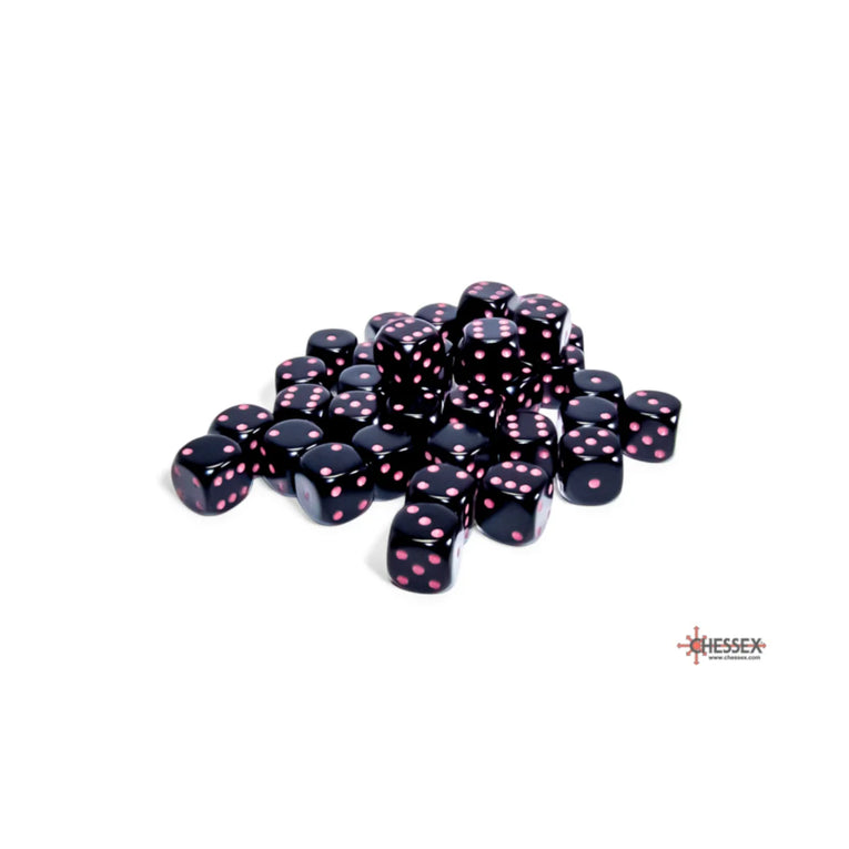 Chessex - 12mm D6 - Dice Block - Opaque Black/Pink TCG