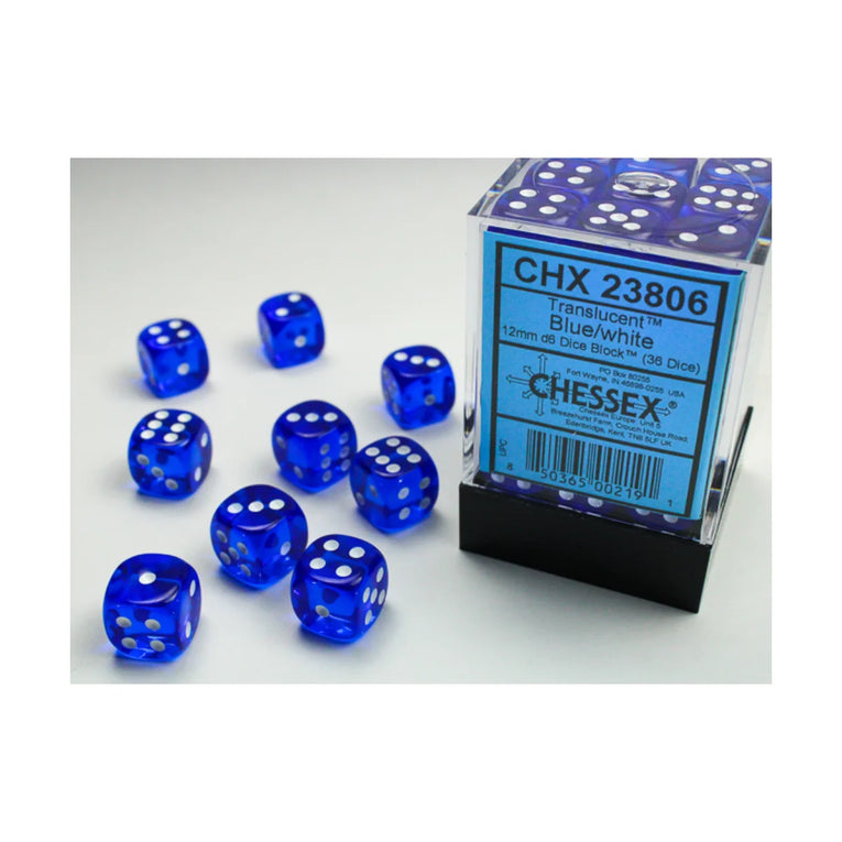 Chessex - 12mm D6 - Dice Block - Translucent Blue/White TCG