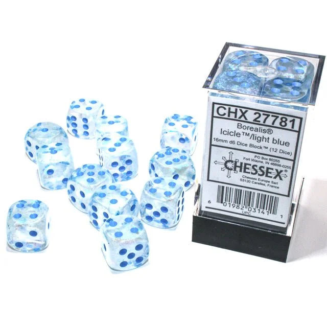 Chessex - 16mm - 12 Dice - Verschiedene Farben Borealis