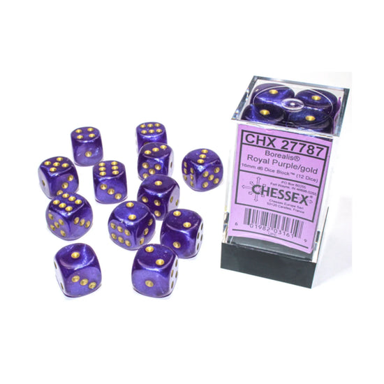 Chessex - 16mm D6 - Dice Block - Borealis Royal Purble/Gold