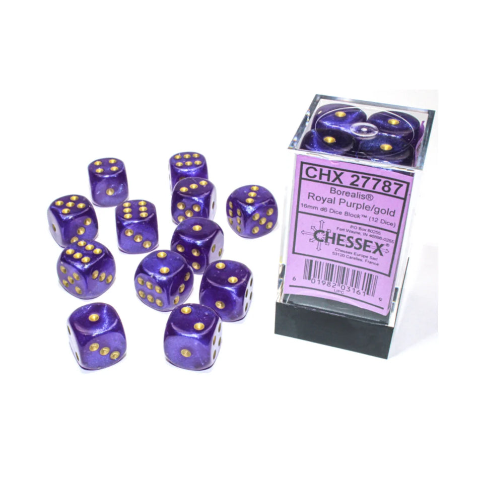 Chessex - 16mm D6 - Dice Block - Borealis Royal Purble/Gold