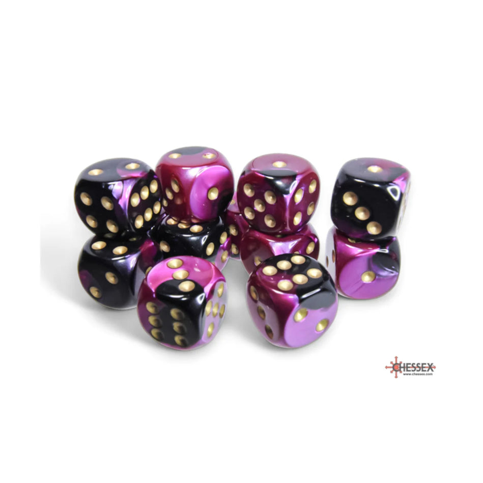 Chessex - 16mm D6 - Dice Block - Gemini Black-Purple/Gold