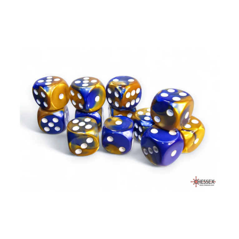 Chessex - 16mm D6 - Dice Block - Gemini Blue-Gold/White TCG