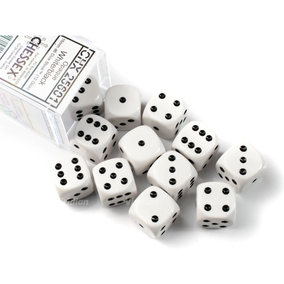 Chessex - 16mm D6 - Dice Block - Opaque White/Black TCG