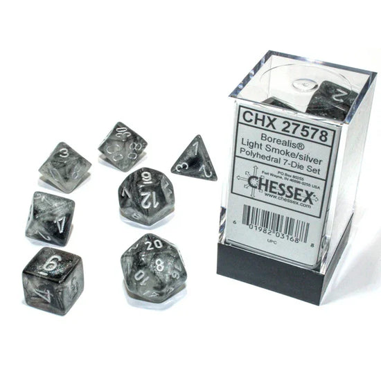 Chessex - 7-Die Set Borealis - Light Smoke/Silver Pen &