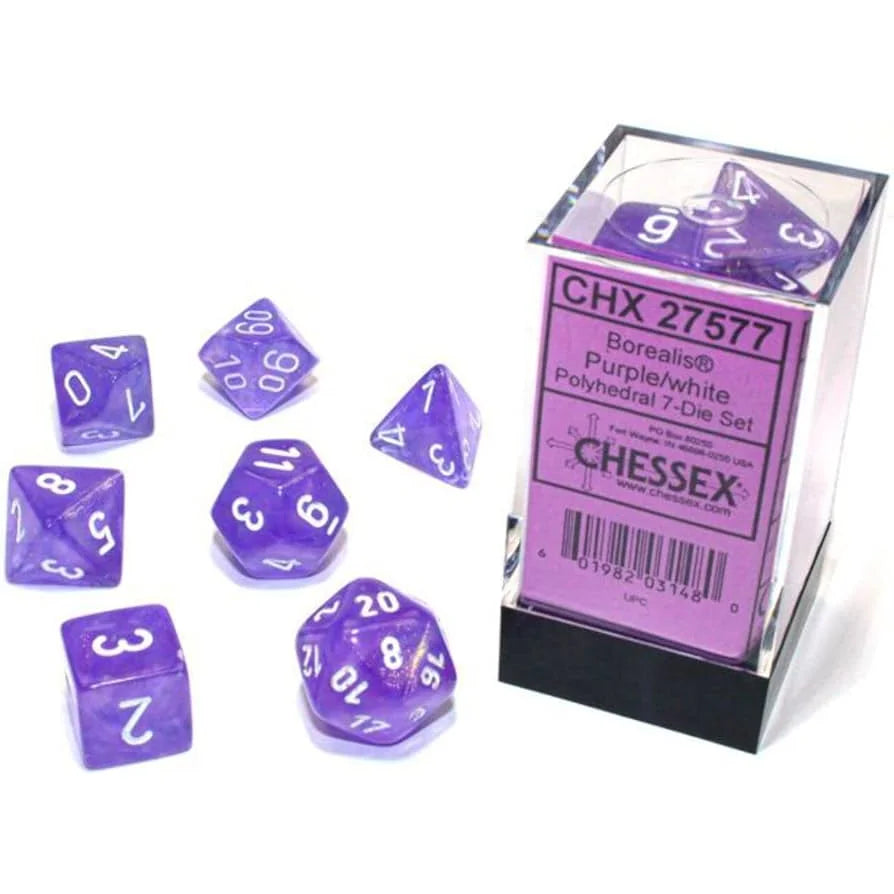 Chessex - 7-Die Set Borealis - Purple/white Pen & Paper