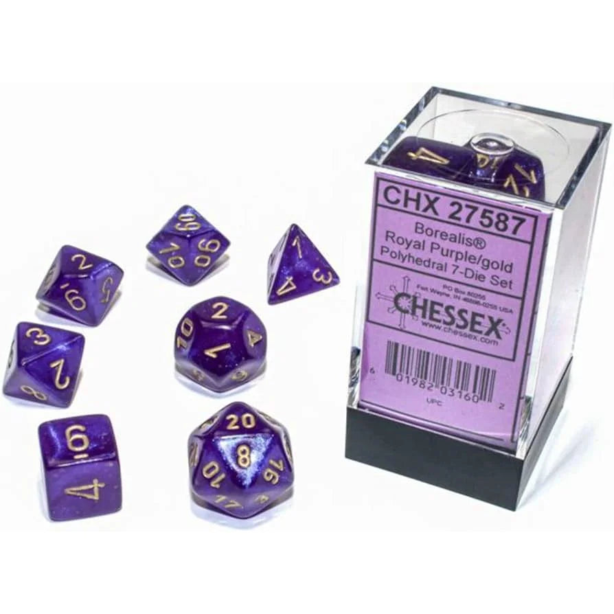 Chessex - 7-Die Set Borealis - Royal Purple/gold Pen & Paper