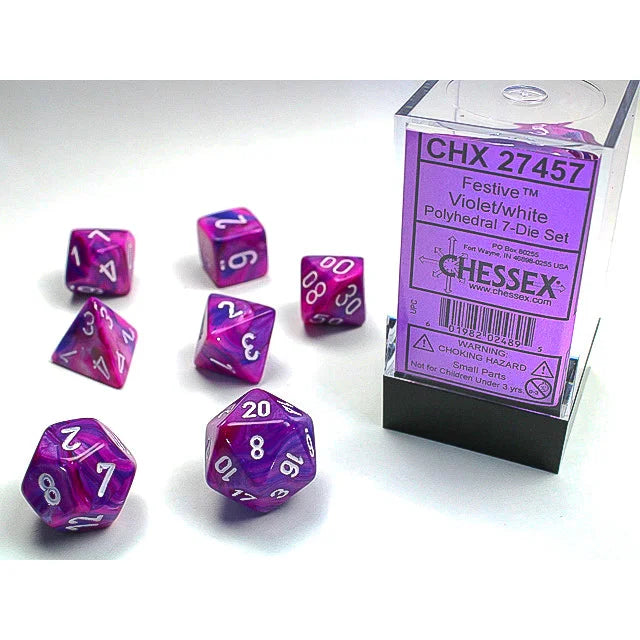 Chessex - 7-Die Set Festive - Violet/white Pen & Paper