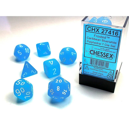 Chessex - 7-Die Set Frosted - Caribbean Blue/white Pen &