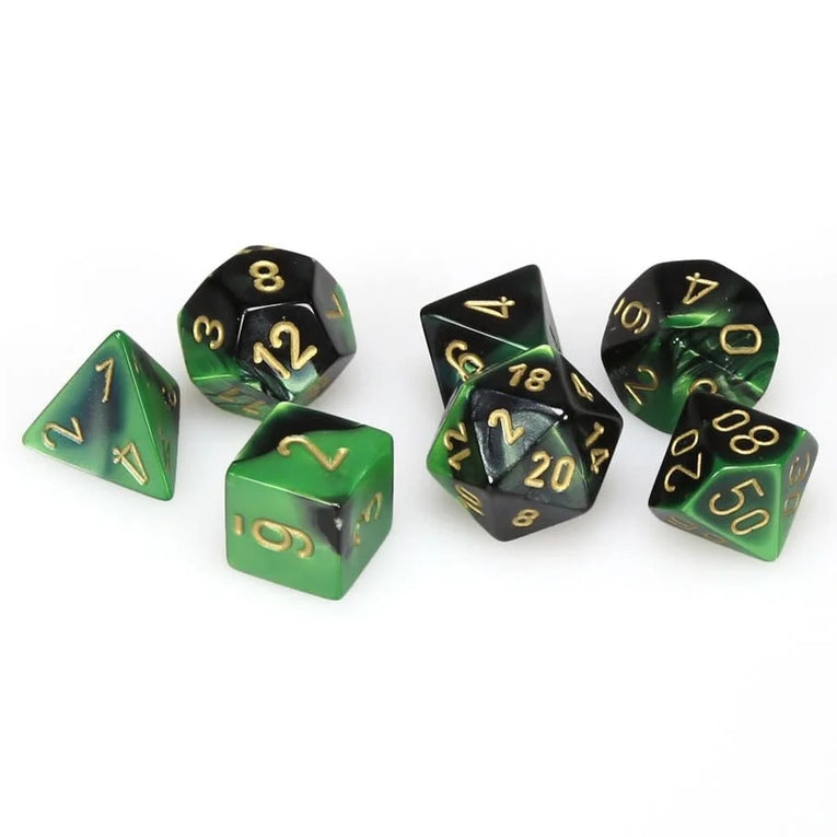 Chessex - 7-Die Set Gemini - Black-Green/gold Pen & Paper