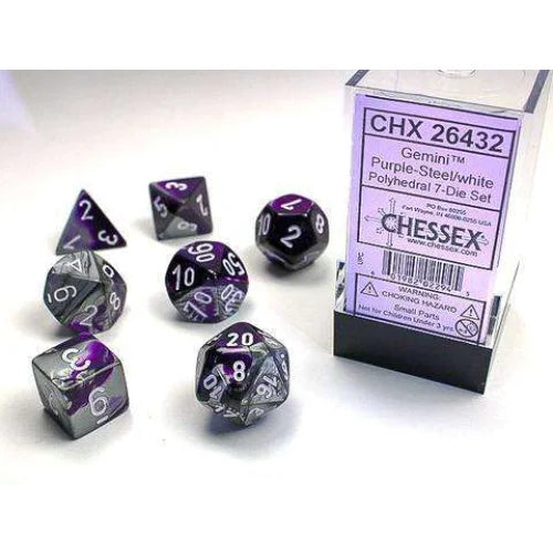 Chessex - 7-Die Set Gemini - Purple-Steel /white Pen & Paper