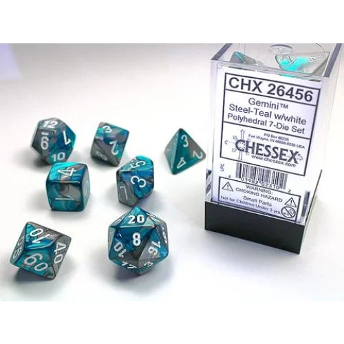 Chessex - 7-Die Set Gemini - Steel/Teal Pen & Paper