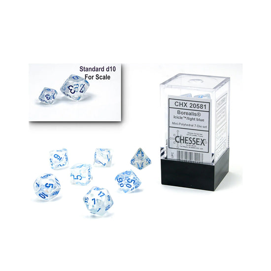 Chessex - 7-Die Set - Mini Borealis - Icicle/light blue Pen